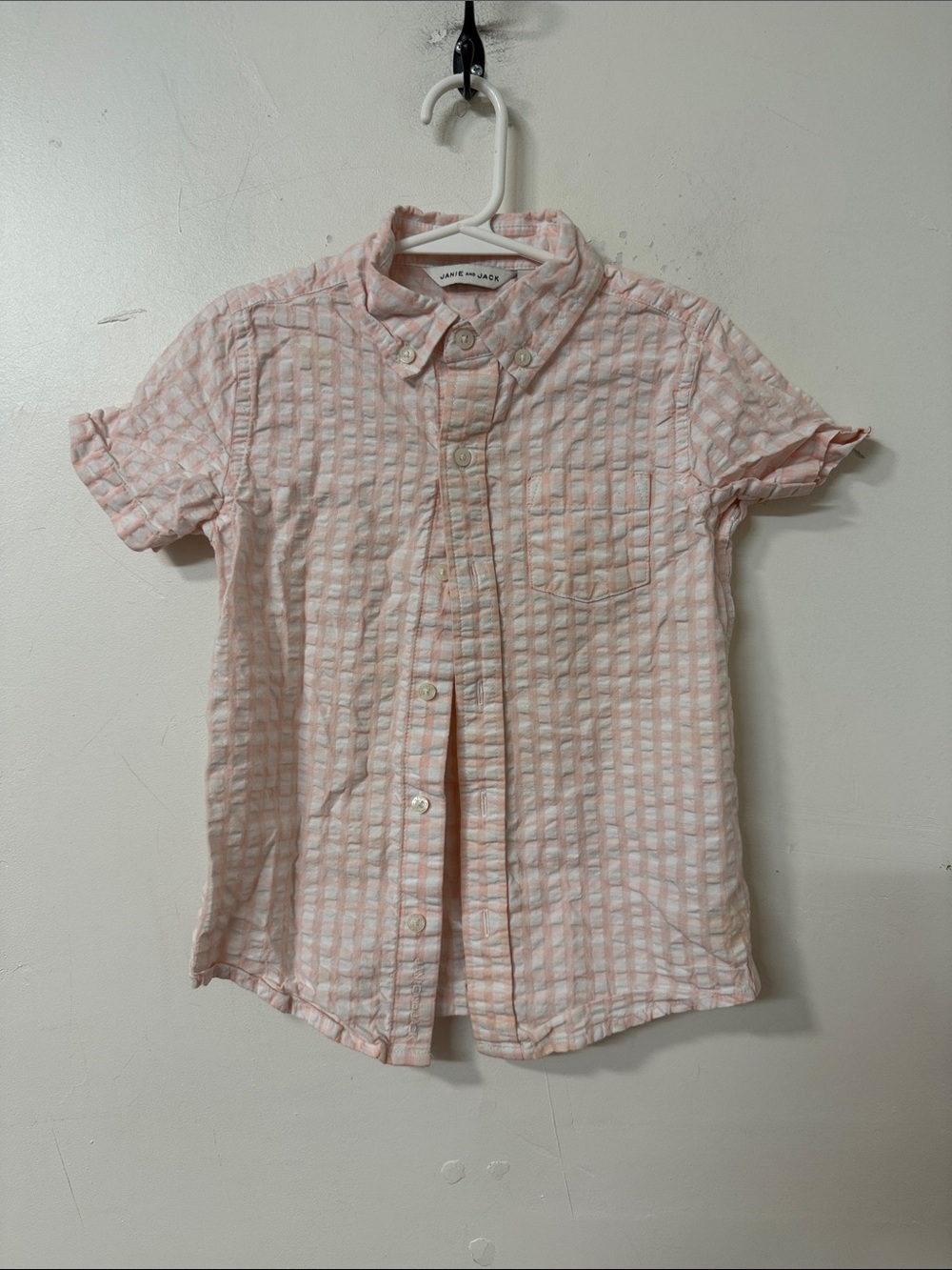Janie and Jack Pink and White Seersucker Button-Up Shirt